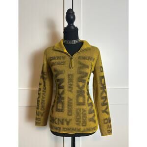 DKNY Ribbed Quarter Zip Black Yellow Cyberpunk Glitch Grunge Y2K Techwear M/L